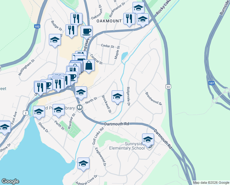 map of restaurants, bars, coffee shops, grocery stores, and more near 19 Lister Drive in Bedford