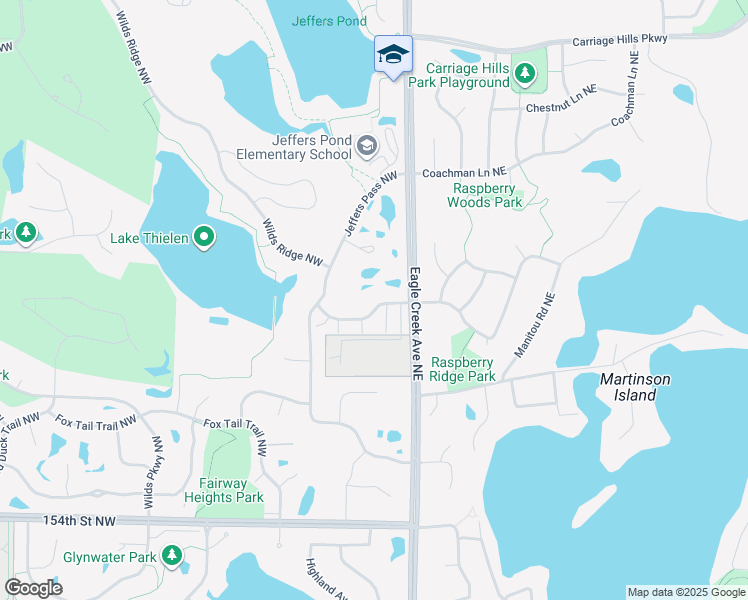 map of restaurants, bars, coffee shops, grocery stores, and more near 3916 Raspberry Ridge Road Northwest in Prior Lake
