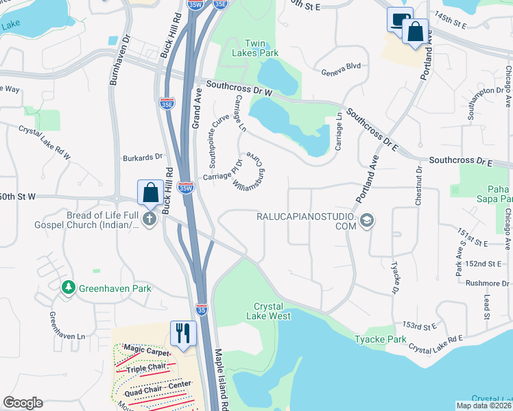 map of restaurants, bars, coffee shops, grocery stores, and more near 214 Eileen Circle in Burnsville