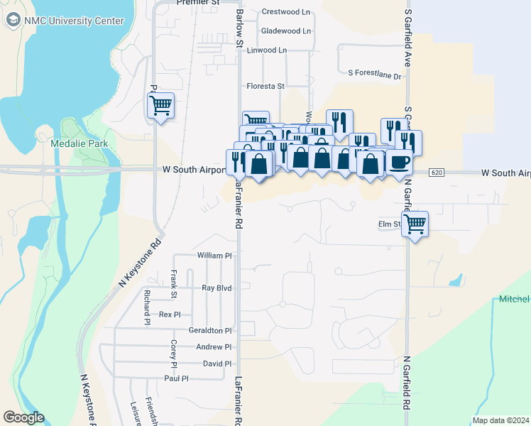 map of restaurants, bars, coffee shops, grocery stores, and more near 3016 Lafranier Road in Traverse City