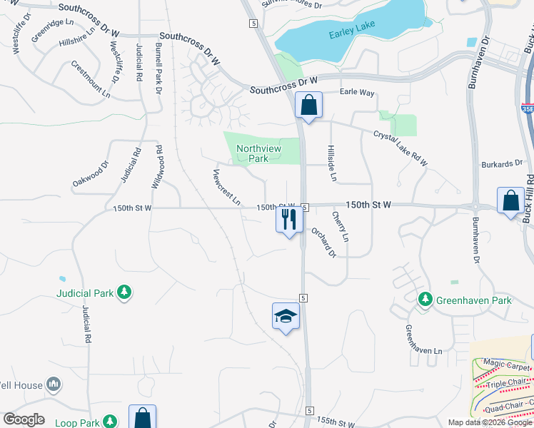 map of restaurants, bars, coffee shops, grocery stores, and more near 1604 Viewcrest Circle in Burnsville