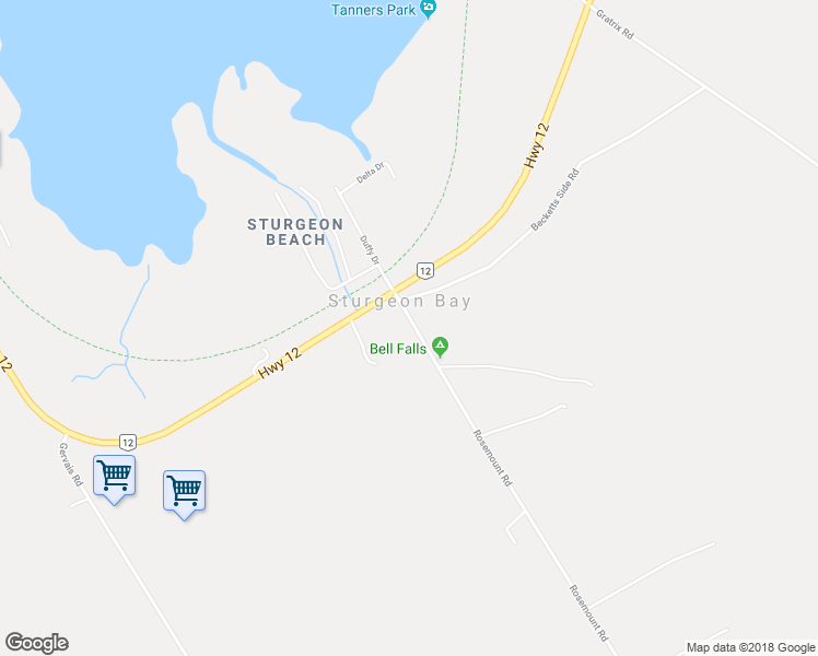 map of restaurants, bars, coffee shops, grocery stores, and more near 1960 Rosemount Road in Waubaushene