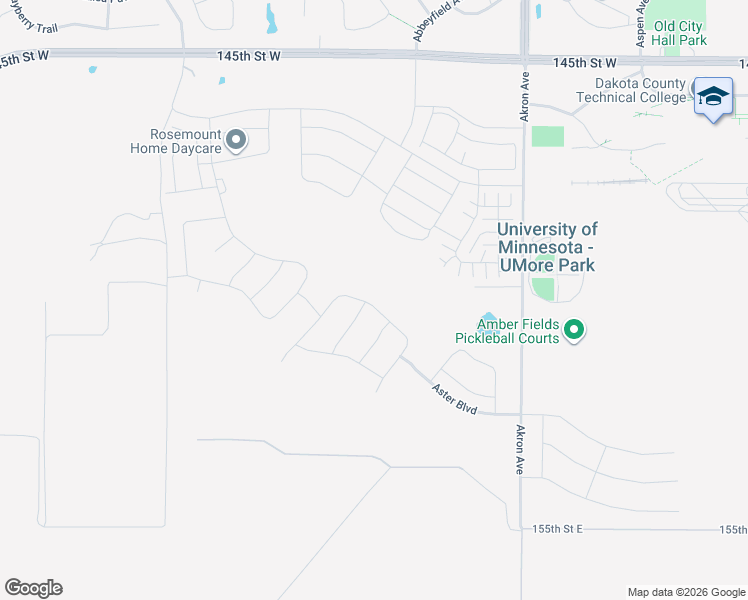 map of restaurants, bars, coffee shops, grocery stores, and more near 14999-15399 Akron Avenue in Rosemount