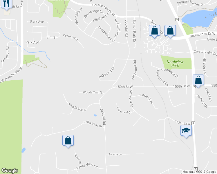 map of restaurants, bars, coffee shops, grocery stores, and more near 15000 Judicial Road in Burnsville
