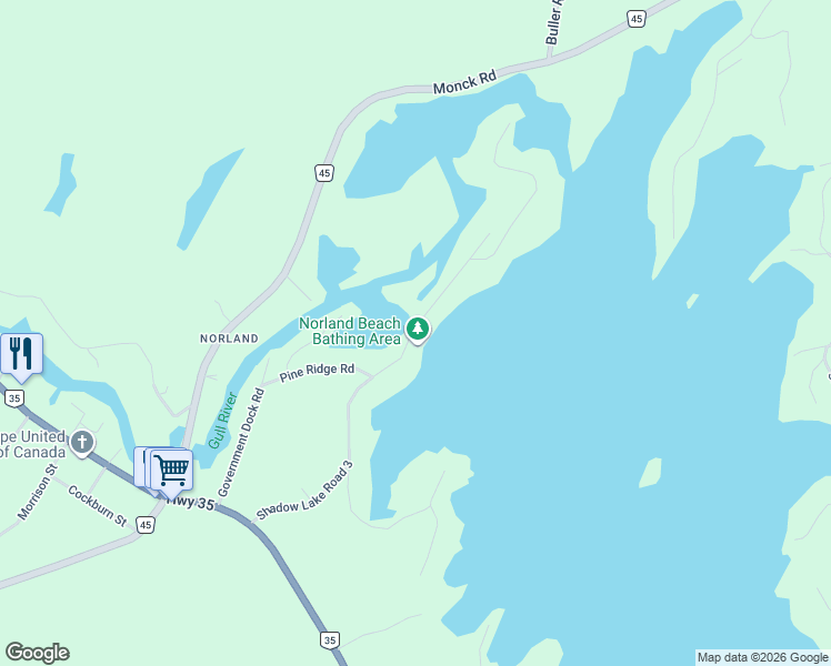 map of restaurants, bars, coffee shops, grocery stores, and more near Shadow Lake Road 3 in Kawartha Lakes