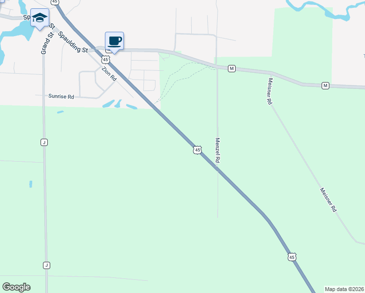 map of restaurants, bars, coffee shops, grocery stores, and more near U.S. Route 45 in Illinois in Tigerton