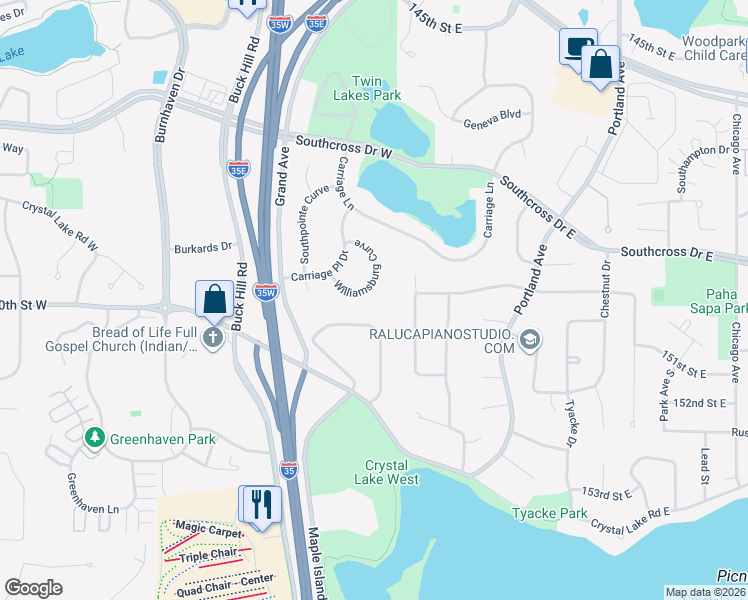 map of restaurants, bars, coffee shops, grocery stores, and more near 214 Eileen Circle in Burnsville