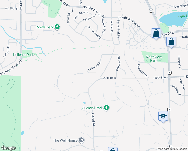 map of restaurants, bars, coffee shops, grocery stores, and more near 15000 Judicial Road in Burnsville