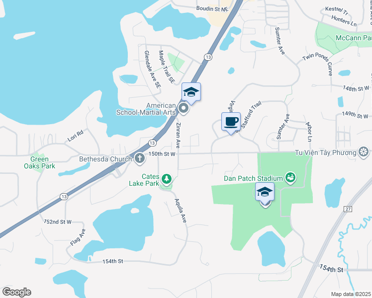 map of restaurants, bars, coffee shops, grocery stores, and more near 15009 Zinran Avenue in Savage