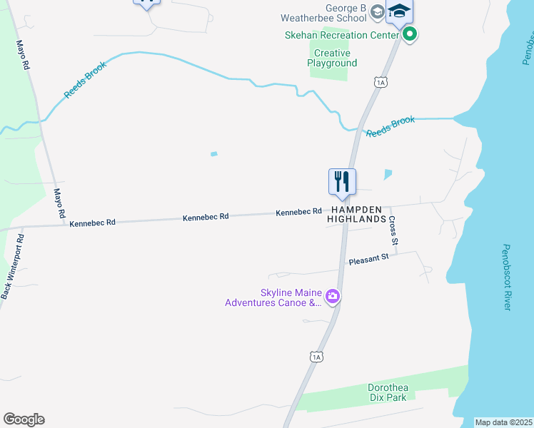 map of restaurants, bars, coffee shops, grocery stores, and more near 46 Kennebec Road in Hampden