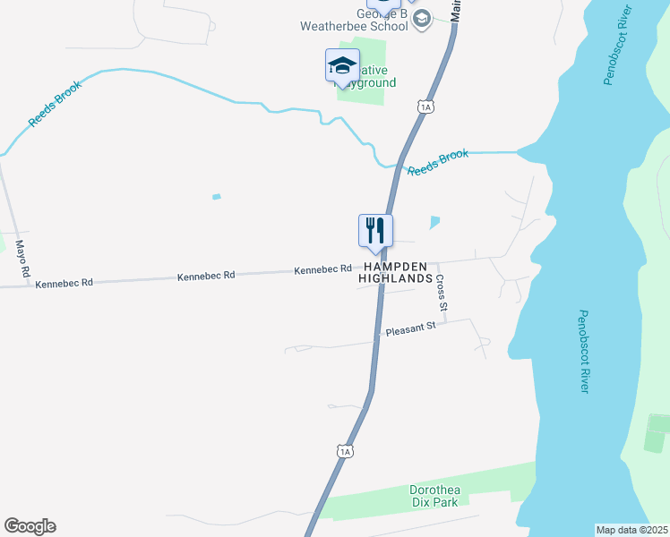 map of restaurants, bars, coffee shops, grocery stores, and more near 24 Kennebec Road in Hampden