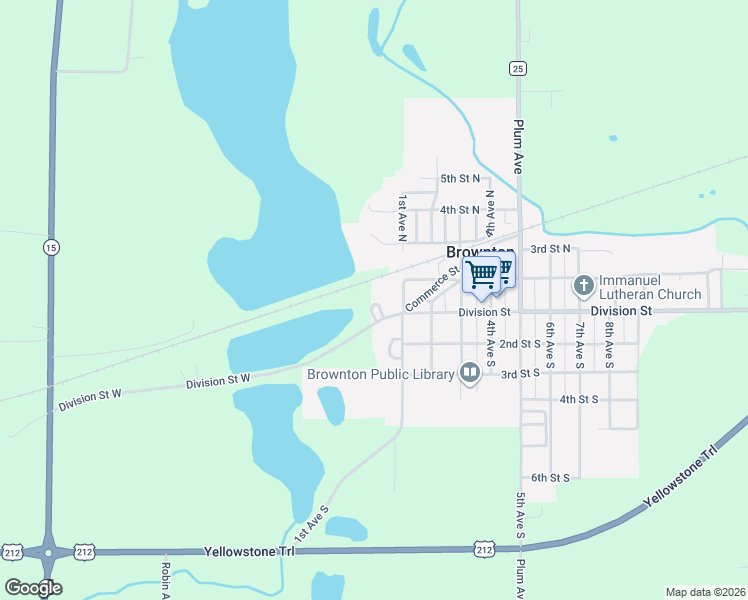 map of restaurants, bars, coffee shops, grocery stores, and more near 101-199 2nd Street North in Brownton