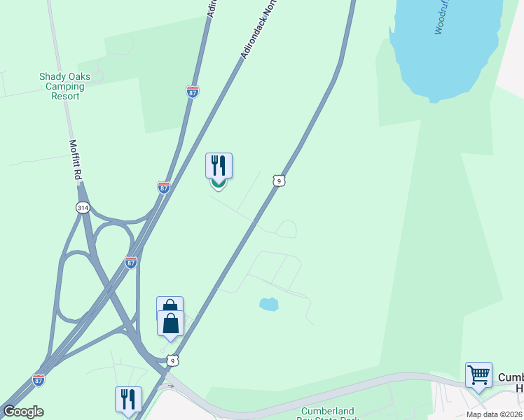 map of restaurants, bars, coffee shops, grocery stores, and more near 8603 U.S. 9 in Plattsburgh