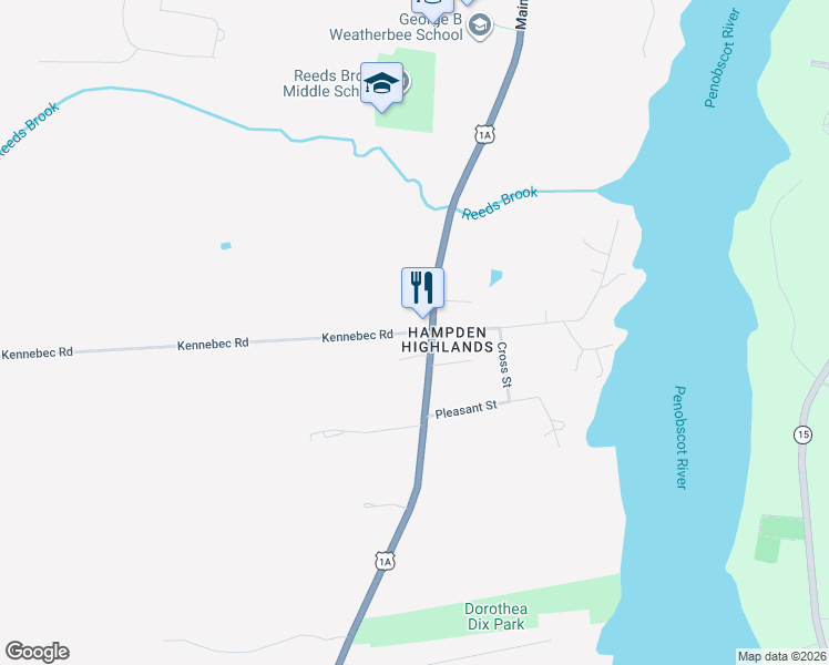 map of restaurants, bars, coffee shops, grocery stores, and more near 102 Main Road South in Hampden