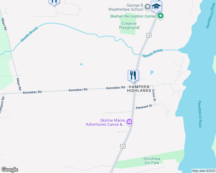 map of restaurants, bars, coffee shops, grocery stores, and more near 46 Kennebec Road in Hampden