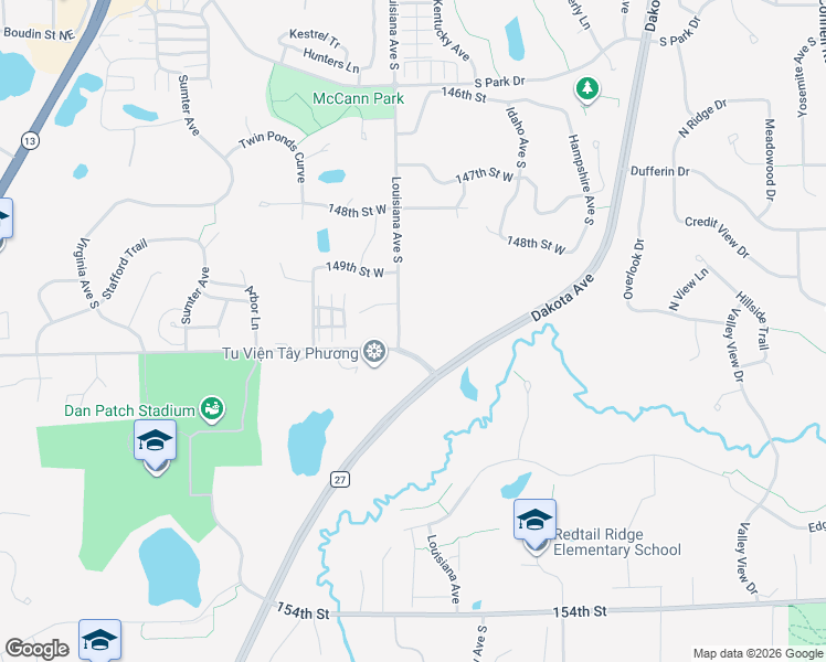 map of restaurants, bars, coffee shops, grocery stores, and more near 14977 Louisiana Avenue South in Savage