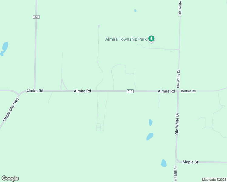 map of restaurants, bars, coffee shops, grocery stores, and more near County Highway 610 in Lake Ann
