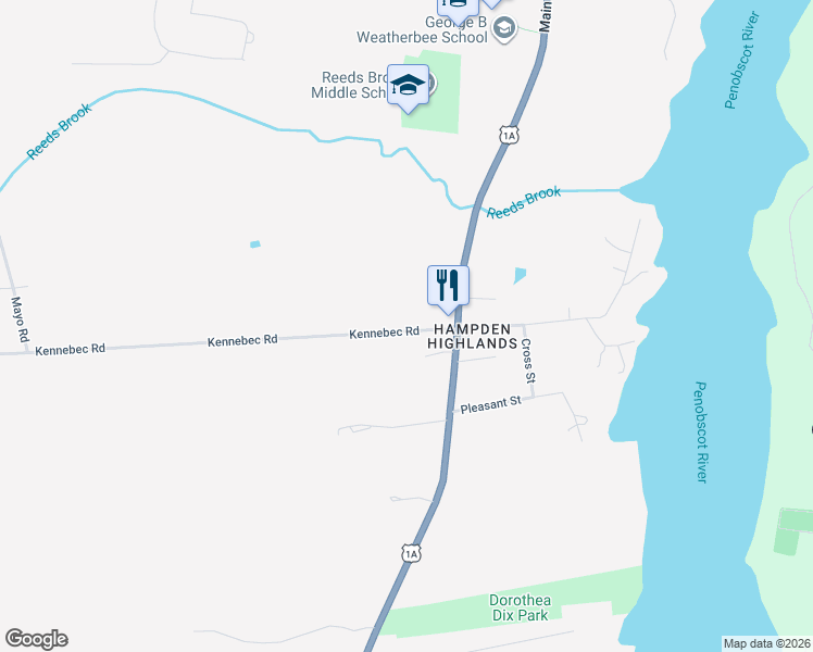 map of restaurants, bars, coffee shops, grocery stores, and more near 24 Kennebec Road in Hampden