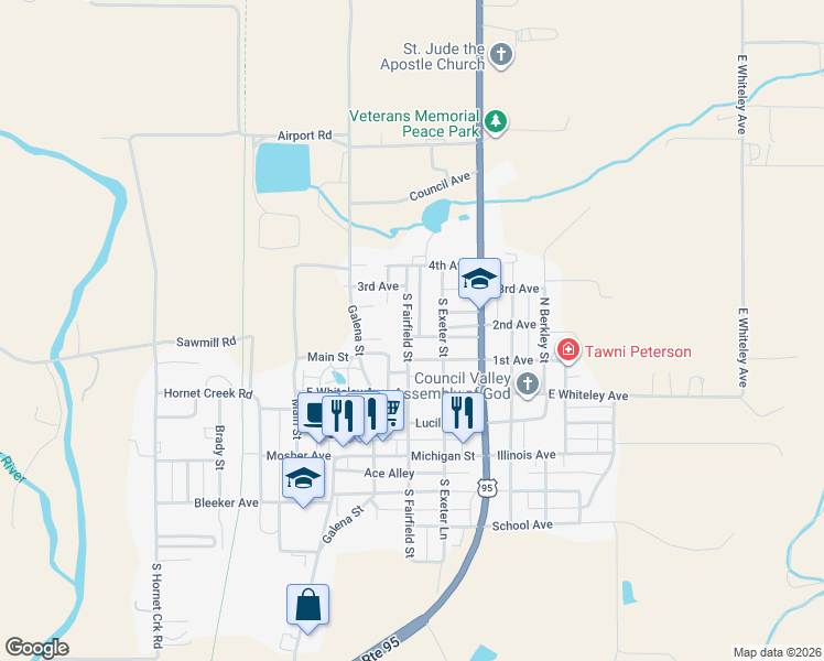 map of restaurants, bars, coffee shops, grocery stores, and more near 218 North Fairfield Street in Council