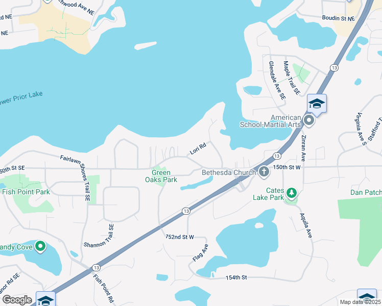 map of restaurants, bars, coffee shops, grocery stores, and more near 14949 Lori Road in Prior Lake