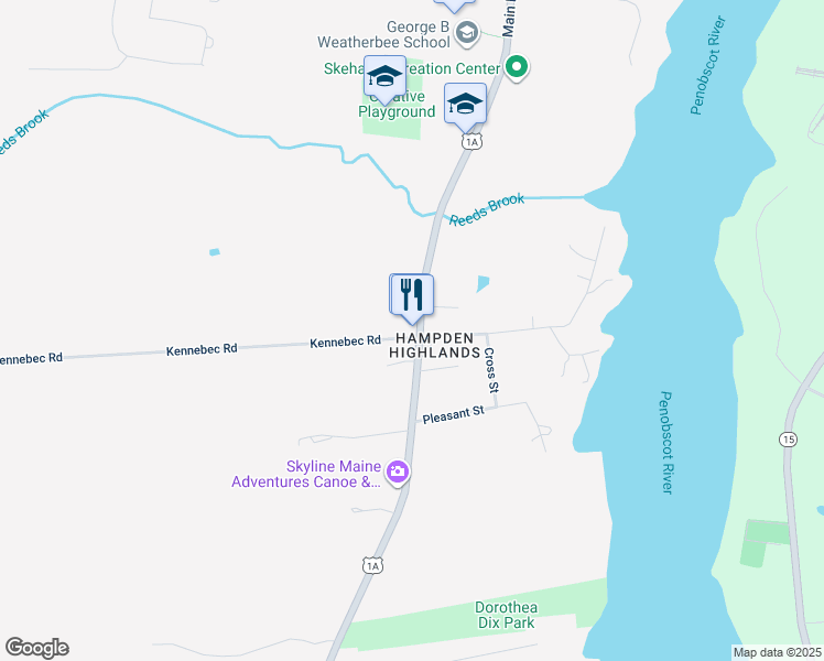 map of restaurants, bars, coffee shops, grocery stores, and more near 102 Main Road South in Hampden