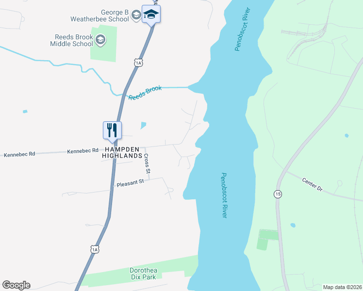 map of restaurants, bars, coffee shops, grocery stores, and more near 54 Summer Street in Hampden