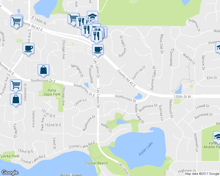 map of restaurants, bars, coffee shops, grocery stores, and more near 1241 Spring Green Lane in Burnsville