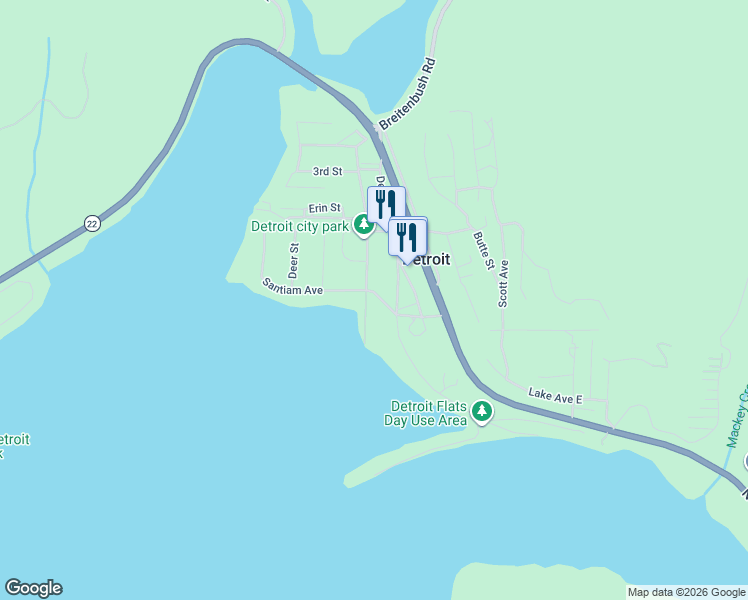 map of restaurants, bars, coffee shops, grocery stores, and more near 360 Santiam Avenue in Detroit