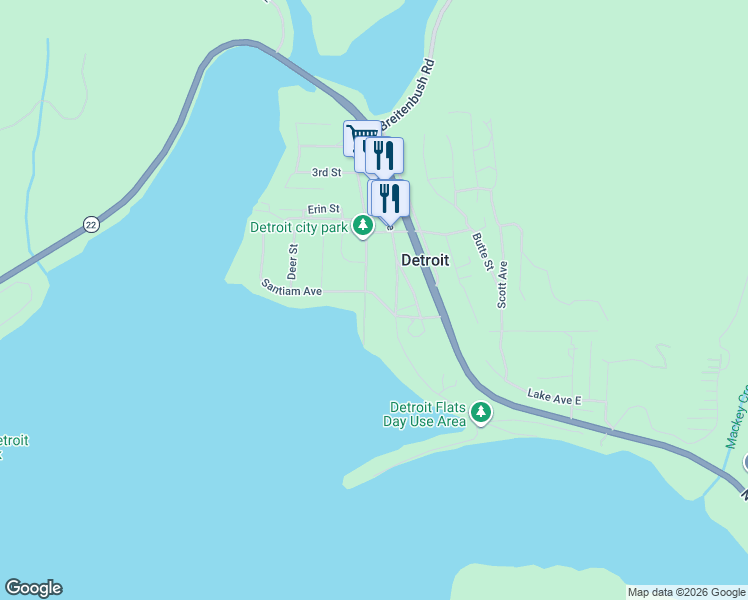 map of restaurants, bars, coffee shops, grocery stores, and more near 360 Santiam Avenue in Detroit