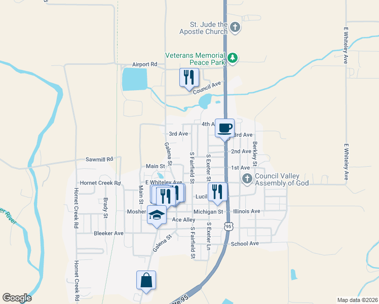 map of restaurants, bars, coffee shops, grocery stores, and more near 218 North Fairfield Street in Council