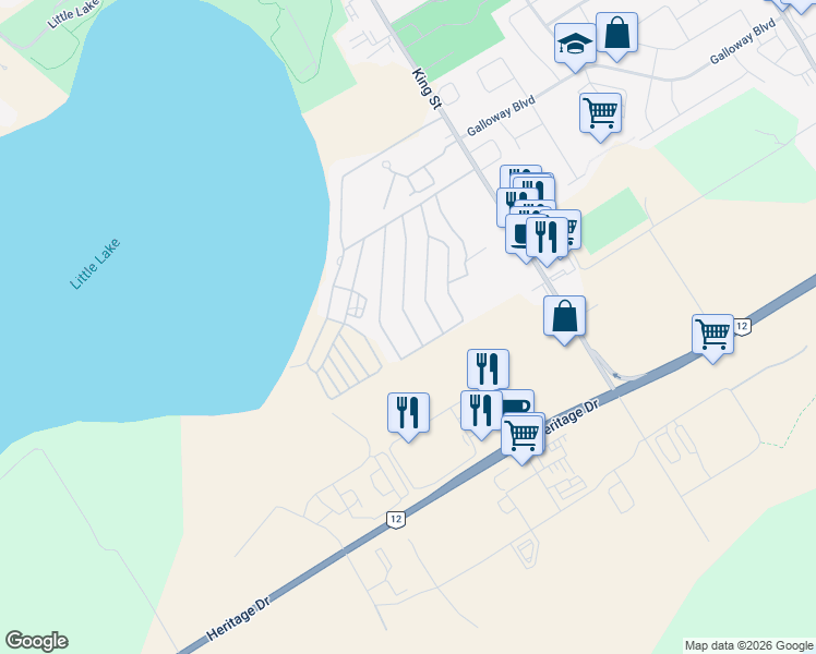 map of restaurants, bars, coffee shops, grocery stores, and more near 30 Vics Road in Midland