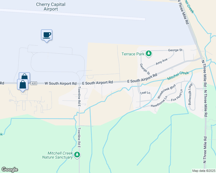 map of restaurants, bars, coffee shops, grocery stores, and more near 3212 Brookside Drive in Traverse City