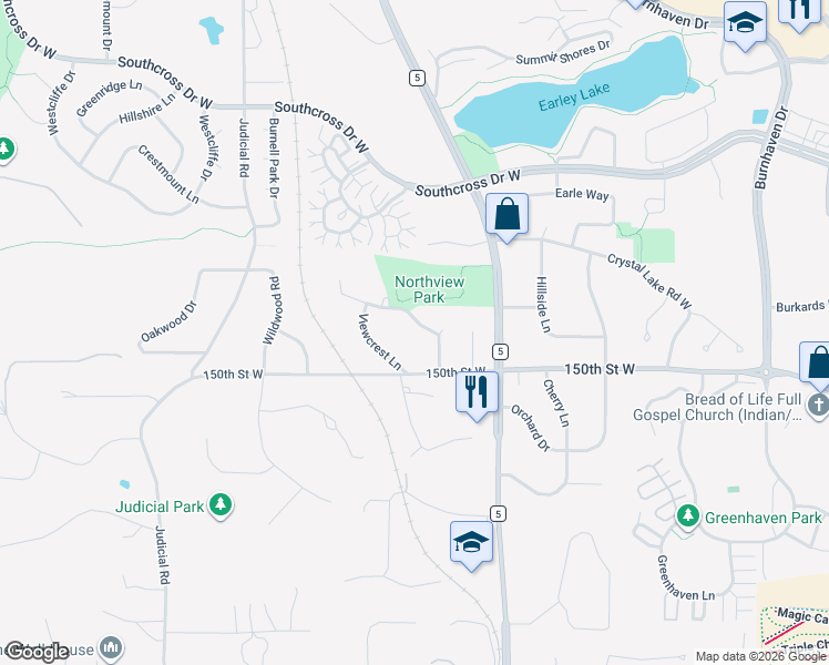 map of restaurants, bars, coffee shops, grocery stores, and more near 14912 Deerwood Drive in Burnsville