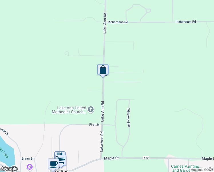 map of restaurants, bars, coffee shops, grocery stores, and more near 6829-7015 Lake Ann Road in Lake Ann