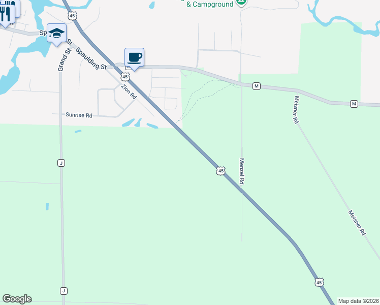 map of restaurants, bars, coffee shops, grocery stores, and more near U.S. 45 in Tigerton