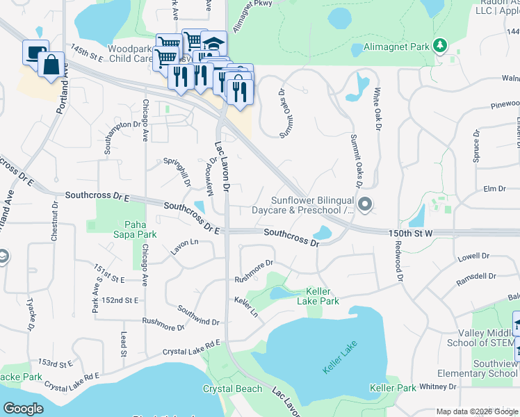 map of restaurants, bars, coffee shops, grocery stores, and more near 1241 Spring Green Lane in Burnsville
