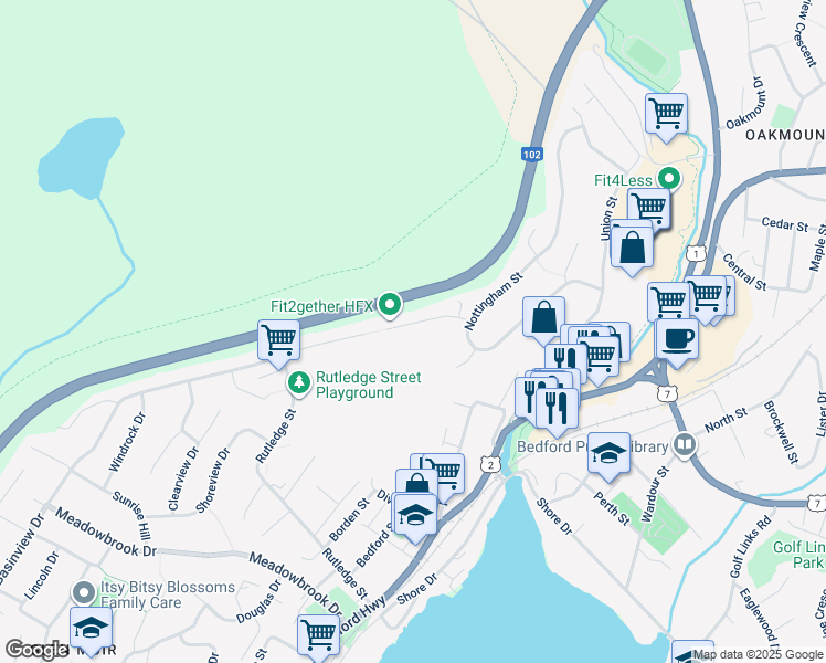 map of restaurants, bars, coffee shops, grocery stores, and more near 60 Shaffleburg Run in Bedford