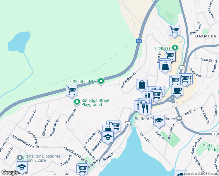 map of restaurants, bars, coffee shops, grocery stores, and more near 60 Shaffleburg Run in Bedford