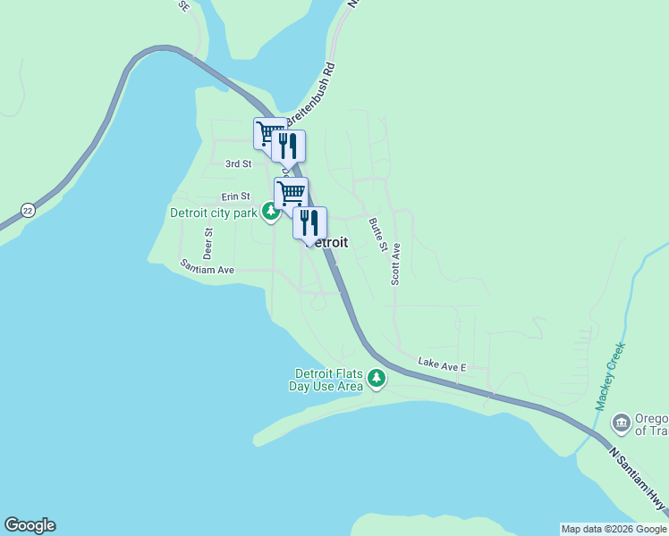 map of restaurants, bars, coffee shops, grocery stores, and more near Oregon 22 in Detroit