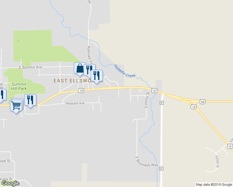 map of restaurants, bars, coffee shops, grocery stores, and more near 106 South Wallace Street in Ellsworth