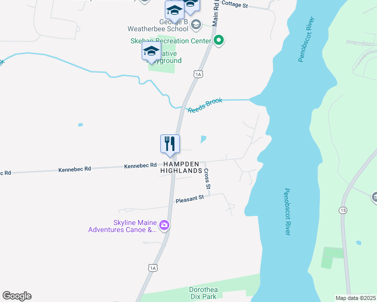 map of restaurants, bars, coffee shops, grocery stores, and more near 8 Summer Street in Hampden