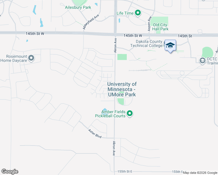 map of restaurants, bars, coffee shops, grocery stores, and more near 15003 Akron Avenue in Rosemount