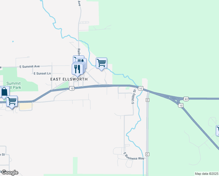 map of restaurants, bars, coffee shops, grocery stores, and more near 663B East Main Street in Ellsworth