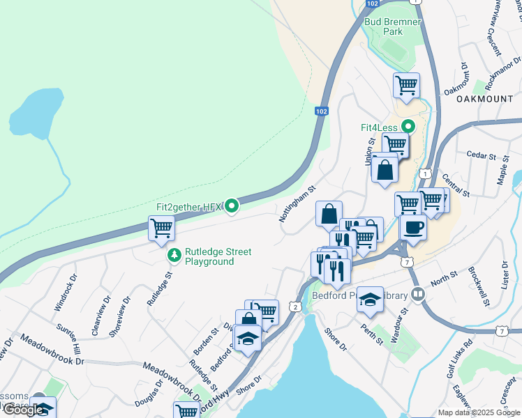 map of restaurants, bars, coffee shops, grocery stores, and more near 31 Shaffleburg Run in Bedford