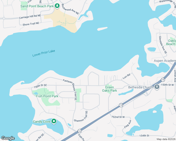 map of restaurants, bars, coffee shops, grocery stores, and more near 14972 Pixie Point Circle Southeast in Prior Lake