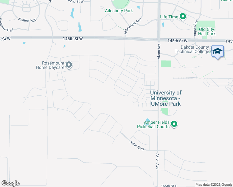map of restaurants, bars, coffee shops, grocery stores, and more near 14501-14883 Akron Avenue in Rosemount