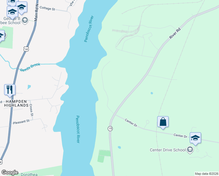 map of restaurants, bars, coffee shops, grocery stores, and more near 11 Ferry Road in Orrington