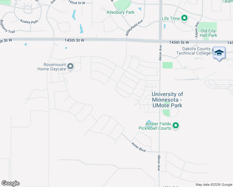 map of restaurants, bars, coffee shops, grocery stores, and more near 14501-14883 Akron Avenue in Rosemount