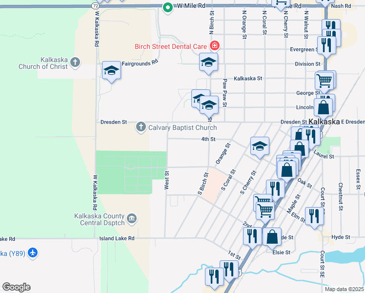 map of restaurants, bars, coffee shops, grocery stores, and more near 700-720 4th Street in Kalkaska