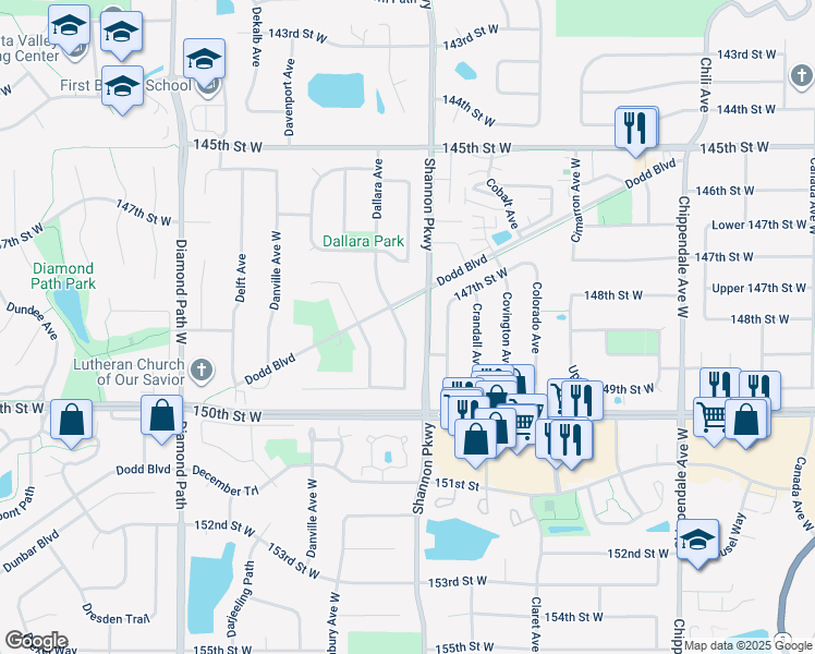 map of restaurants, bars, coffee shops, grocery stores, and more near 14800 Dodd Boulevard in Rosemount